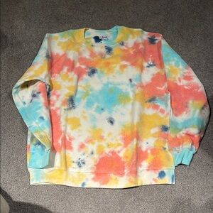 FEAT Blanketblend Pink and Yellow Crewneck Sweater with Artistic Tie-Dye